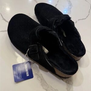 Birkenstock Mens Boston Shearling Suede Leather Clog shoe - Black - NWT 13 46